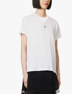 STELLA MCCARTNEY Star-embroidered Folded-hem Cotton-jersey T-shirt -Whistles Clothing Shop R04160808 PUREWHITE ALT02