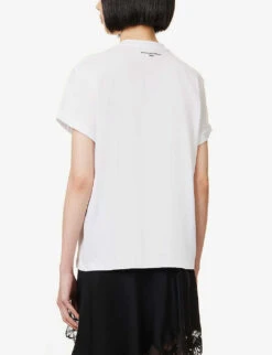 STELLA MCCARTNEY Star-embroidered Folded-hem Cotton-jersey T-shirt -Whistles Clothing Shop R04160808 PUREWHITE ALT03