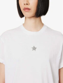 STELLA MCCARTNEY Star-embroidered Folded-hem Cotton-jersey T-shirt -Whistles Clothing Shop R04160808 PUREWHITE ALT04