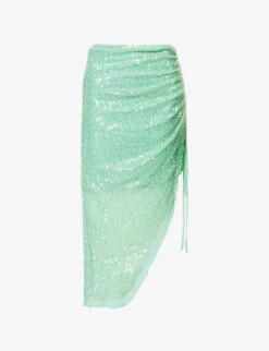 Splash Asymmetric-hem Sequin-embellished Woven Midi Skirt