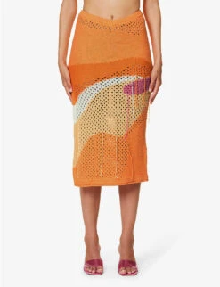Pompelmo Sunset Split-hem Cotton-blend Knitted Midi Skirt -Whistles Clothing Shop R04161070 MULTI ALT02