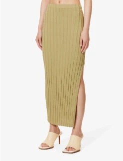 Auden Ribbed Knitted Maxi Skirt -Whistles Clothing Shop R04161607 OLIVE ALT02