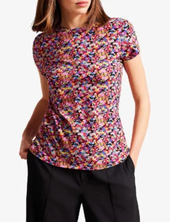 Ted Baker Phebie Confetti-print Stretch-woven T-shirt -Whistles Clothing Shop R04162189 BLACK ALT02