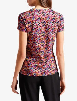 Ted Baker Phebie Confetti-print Stretch-woven T-shirt -Whistles Clothing Shop R04162189 BLACK ALT03