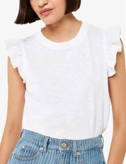 Whistles Frilled-sleeve Cotton-jersey T-shirt -Whistles Clothing Shop R04164046 WHITE ALT02