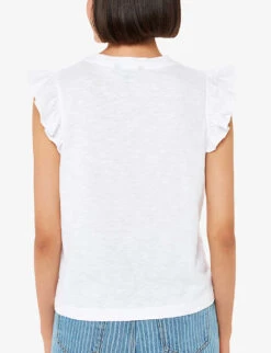 Whistles Frilled-sleeve Cotton-jersey T-shirt -Whistles Clothing Shop R04164046 WHITE ALT03
