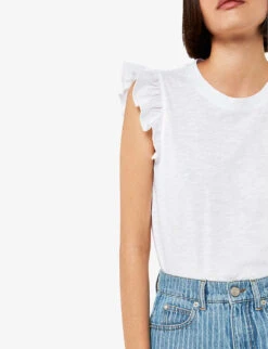Whistles Frilled-sleeve Cotton-jersey T-shirt -Whistles Clothing Shop R04164046 WHITE ALT04