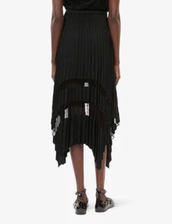 THE KOOPLES Sheer-panel Asymmetric-hem Woven Midi Skirt -Whistles Clothing Shop R04164095 BLACK ALT03
