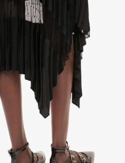 THE KOOPLES Sheer-panel Asymmetric-hem Woven Midi Skirt -Whistles Clothing Shop R04164095 BLACK ALT04