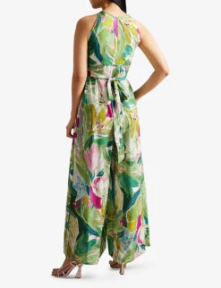Ted Baker Floral-print Halterneck Woven Jumpsuit -Whistles Clothing Shop R04165580 GREEN ALT02