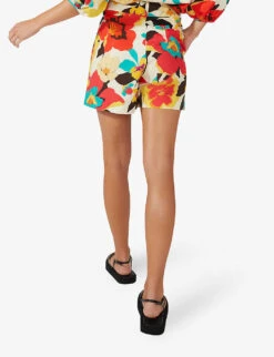 Floral-print High-rise Cotton Shorts -Whistles Clothing Shop R04166391 WHITEMULTI ALT03