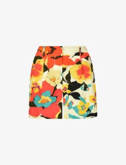 Floral-print High-rise Cotton Shorts