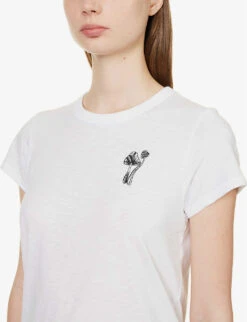 Rag & Bone Mushroom-embroidered Short-sleeved Organic-cotton T-shirt -Whistles Clothing Shop R04166649 WHITE ALT04