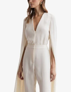 Reiss Olivia Cape-sleeve V-neck Woven Jumpsuit -Whistles Clothing Shop R04169118 IVORY ALT02