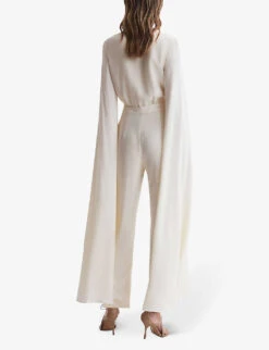 Reiss Olivia Cape-sleeve V-neck Woven Jumpsuit -Whistles Clothing Shop R04169118 IVORY ALT03