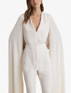 Reiss Olivia Cape-sleeve V-neck Woven Jumpsuit -Whistles Clothing Shop R04169118 IVORY ALT04