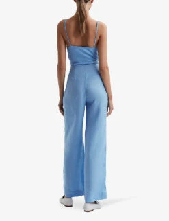 Reiss Emily Wide-leg Linen Jumpsuit 6 Reiss Emily Wide-leg Linen Jumpsuit -Whistles Clothing Shop R04169130 BLUE ALT02