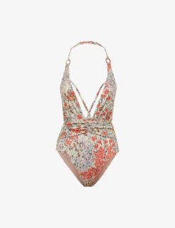 Reiss Isla Floral-print Plunge-neck Swimsuit