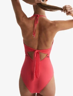 Reiss Ray Halter-neck Chain-embellished Swimsuit -Whistles Clothing Shop R04169526 CORAL ALT02