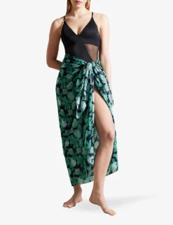 Ted Baker Ednarr Beach Hydrangea-print Cotton Sarong And Scrunchy Set -Whistles Clothing Shop R04169631 BLACK ALT02