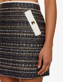 Valentino Rockstud-embellished Metallic-weave Woven Mini Skirt -Whistles Clothing Shop R04169683 NAVYGOLDAVORIO ALT04