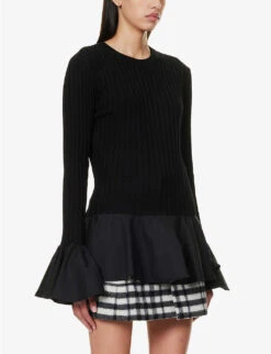 JW Anderson Ribbed Ruffle-trim Wool-knitted Top 8 JW Anderson Ribbed Ruffle-trim Wool-knitted Top -Whistles Clothing Shop R04170861 BLACK ALT02