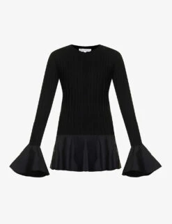 JW Anderson Ribbed Ruffle-trim Wool-knitted Top