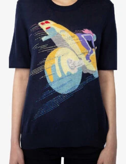 Zadig & Voltaire Ida Printed-logo Cashmere Jumper -Whistles Clothing Shop R04171157 ENCRE ALT04