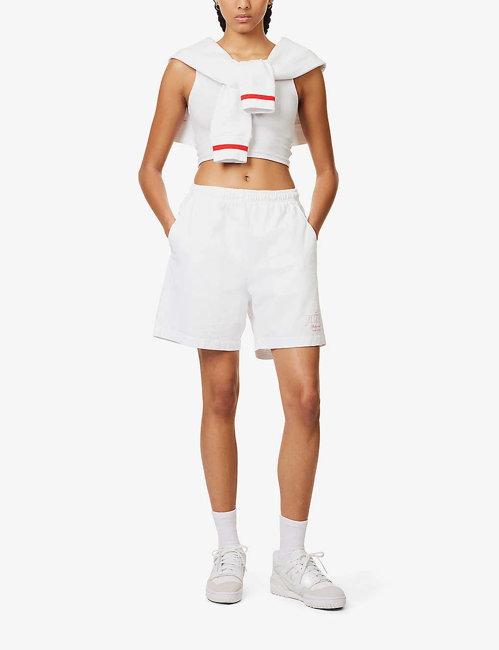 Sporty & Rich X Prince Brand-print Cotton-jersey Shorts 2 Sporty & Rich X Prince Brand-print Cotton-jersey Shorts - Image 2