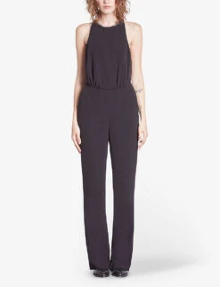 THE KOOPLES Chain-embellished Halter-neck Stretch-woven Jumpsuit -Whistles Clothing Shop R04174574 BLACK ALT02