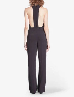 THE KOOPLES Chain-embellished Halter-neck Stretch-woven Jumpsuit -Whistles Clothing Shop R04174574 BLACK ALT03