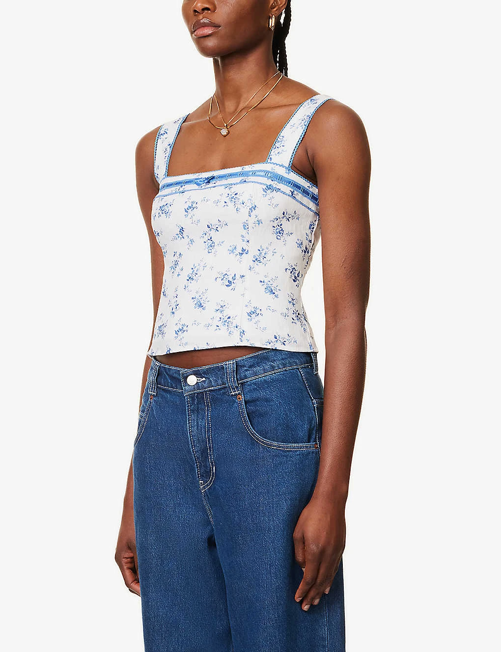 Eloise Floral-print Cropped Slim-fit Linen Top 3 Eloise Floral-print Cropped Slim-fit Linen Top - Image 3