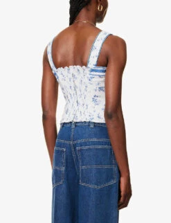 Eloise Floral-print Cropped Slim-fit Linen Top 8 Eloise Floral-print Cropped Slim-fit Linen Top -Whistles Clothing Shop R04179546 ORLAYA ALT03