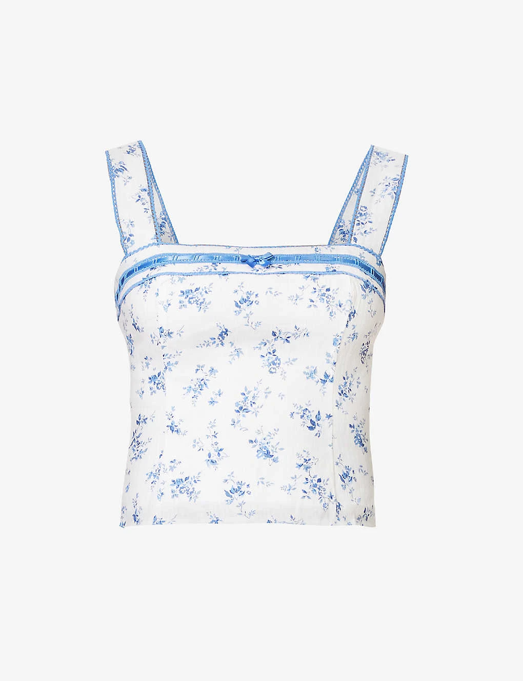 Eloise Floral-print Cropped Slim-fit Linen Top 1 Eloise Floral-print Cropped Slim-fit Linen Top