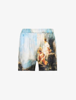 Roberto Cavalli Graphic-print Mid-rise Silk Shorts
