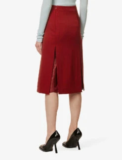 Victoria Beckham Split-front Woven-blend Midi Skirt -Whistles Clothing Shop R04180554 POPPYRED ALT03
