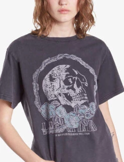 THE KOOPLES Vintage Skull-serigraphy Cotton T-shirt -Whistles Clothing Shop R04180576 BLACKWASHED ALT04