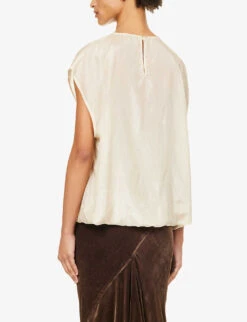 Dries Van Noten Floral-pattern Puffed-hem Silk-blend Top -Whistles Clothing Shop R04180722 ECRU ALT03