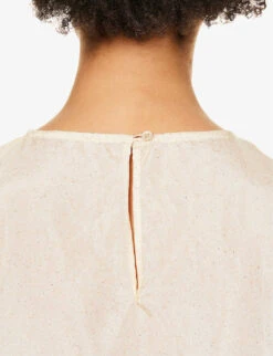 Dries Van Noten Floral-pattern Puffed-hem Silk-blend Top -Whistles Clothing Shop R04180722 ECRU ALT04