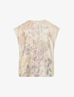 Dries Van Noten Floral-pattern Puffed-hem Silk-blend Top