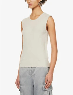 Dries Van Noten Ribbed Round-neck Wool Knitted Vest -Whistles Clothing Shop R04180738 ECRU ALT02