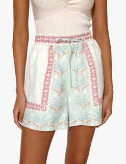 By Malina Minerva Abstract-print Linen-blend Shorts 9 By Malina Minerva Abstract-print Linen-blend Shorts -Whistles Clothing Shop R04180786 PASTELPALM ALT04