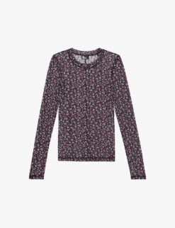 THE KOOPLES Floral-print Slim-fit Stretch Sheer-woven Top