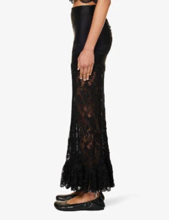Paco Rabanne Floral-embroidered Stretch-woven Maxi Skirt -Whistles Clothing Shop R04183138 BLACK ALT02