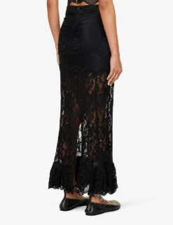 Paco Rabanne Floral-embroidered Stretch-woven Maxi Skirt -Whistles Clothing Shop R04183138 BLACK ALT03