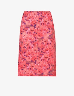 Chalala Floral-pattern Stretch-woven Midi Skirt