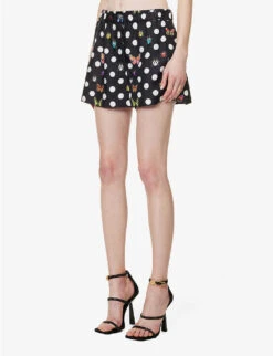 Versace Graphic-pattern Mid-rise Silk Shorts -Whistles Clothing Shop R04185121 BLACKMULTICOLOR ALT02