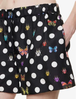 Versace Graphic-pattern Mid-rise Silk Shorts -Whistles Clothing Shop R04185121 BLACKMULTICOLOR ALT04