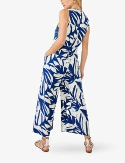 Navy Palm Print Culotte Jumpsuit 5 Navy Palm Print Culotte Jumpsuit -Whistles Clothing Shop R04185917 NAVY ALT02