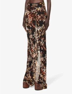 Dries Van Noten Floral-pattern Sheer Woven Maxi Skirt -Whistles Clothing Shop R04186673 DARKBROWN ALT02